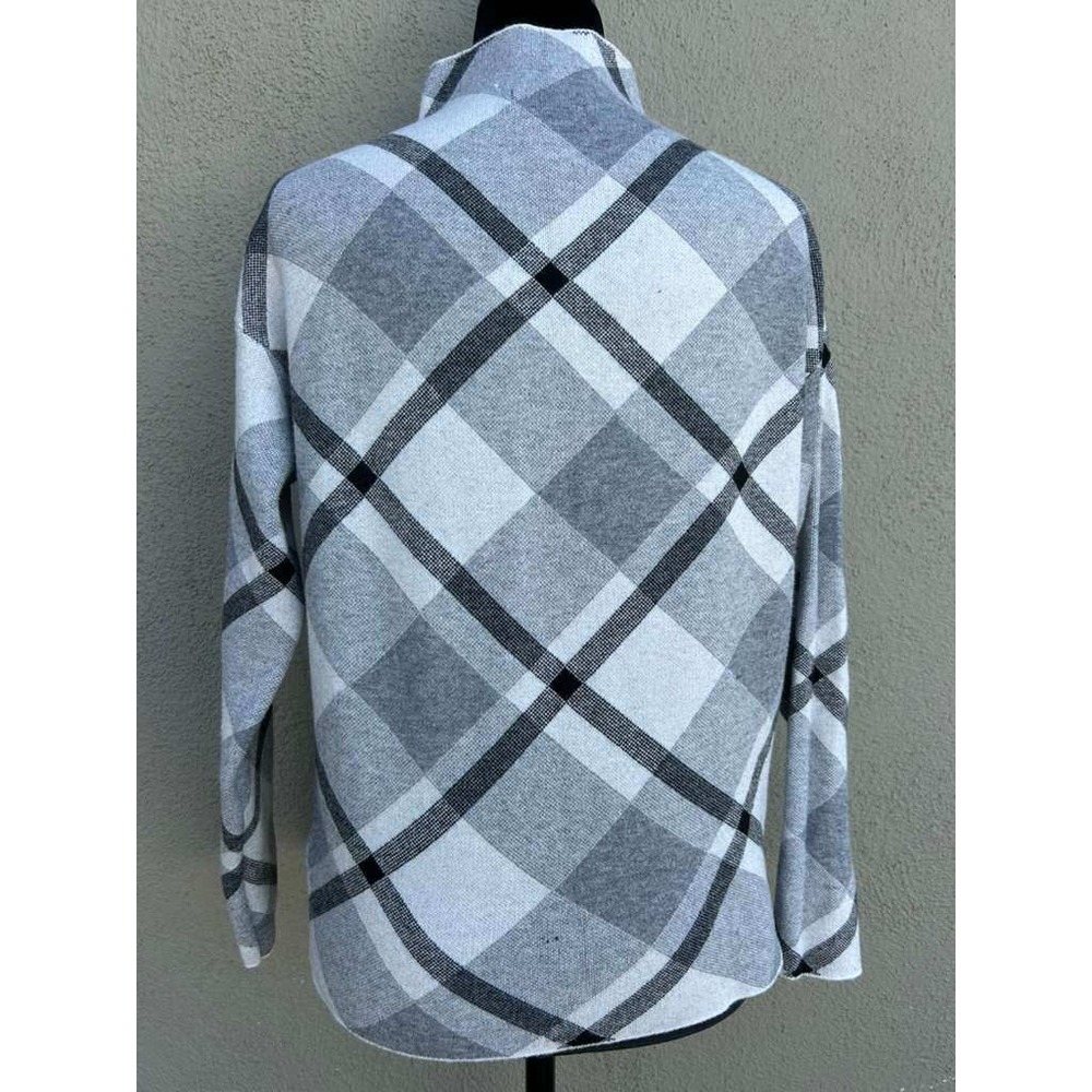 Rachel Zoe Womens XS Grey White Plaid Mock Neck Long Sleeve Knit Sweater Top - Picture 10 of 11